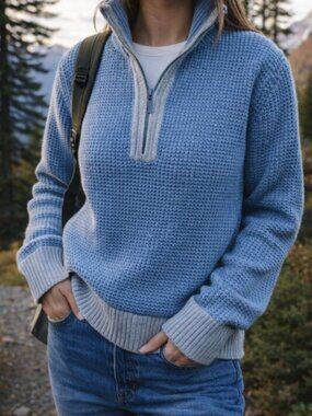 Patagonia Ponderosa Pine Quarter Zip Knitted Sweater In Blue Small